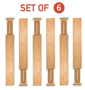 Select nice bamboo drawer divider organizer set of 6 spring loaded expandable adjustable stackable dividers best for kitchen junk drawer bedroom bathroom baby or desk inserts