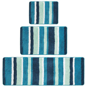 Best mdesign soft microfiber polyester spa rugs for bathroom vanity tub shower water absorbent machine washable plush non slip rectangular accent rug mat striped design set of 3 sizes teal blue
