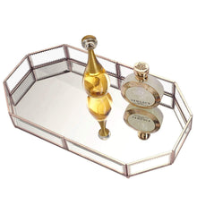 Load image into Gallery viewer, Top rated hersoo large classic vanity tray ornate decorative perfume elegant mirrorred tray for skincare dresser vintage organizer for bathroom countertop bathroom accessories organizer brass