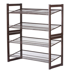 Rackaphile 4-Tier Stackable Metal Shoe Rack Mesh Utility Shoe Storage Organizer Shelf for Closet Bedroom Entryway 32.3" × 28.9" × 12" Bronze
