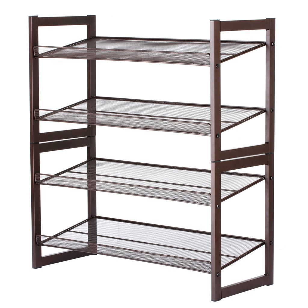 Rackaphile 4-Tier Stackable Metal Shoe Rack Mesh Utility Shoe Storage Organizer Shelf for Closet Bedroom Entryway 32.3