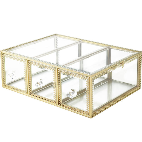 Top rated hersoo large mirror glass top dresser make up organizer jewelry cosmetic display stackable cube 6 drawers set dresser storage for vanity with lid bathroom accessories brushes container 3drawerg