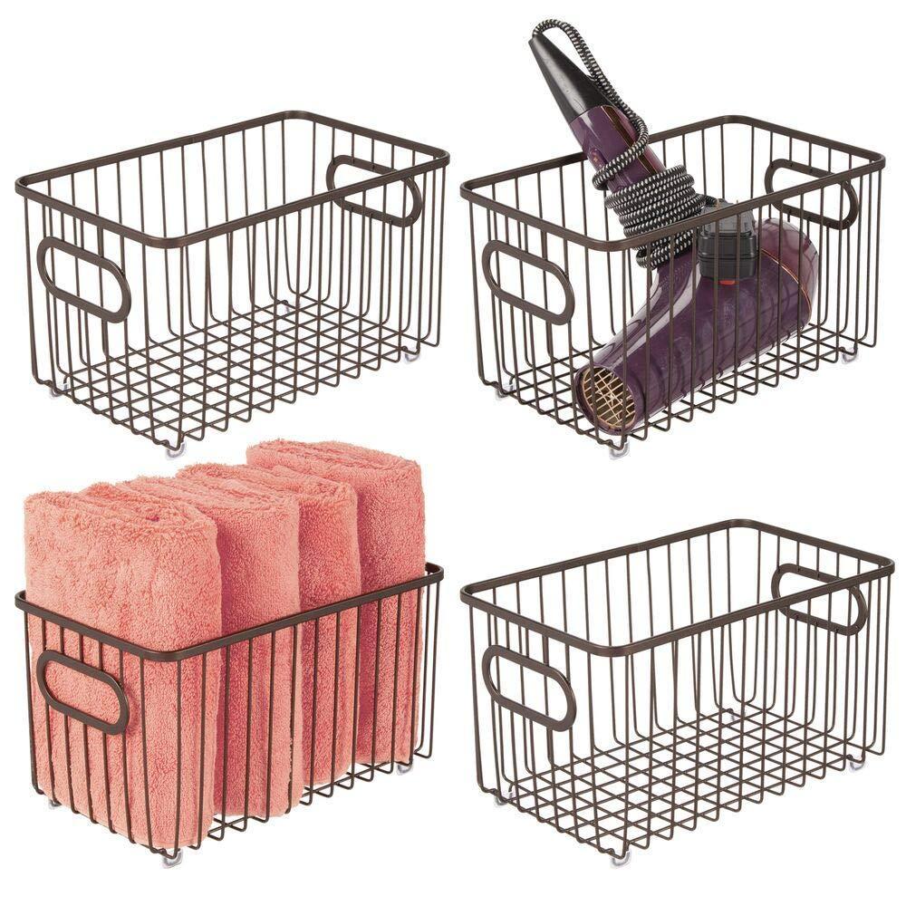Discover the mdesign metal bathroom storage organizer basket bin modern wire grid design for organization in cabinets shelves closets vanity countertops bedrooms under sinks 4 pack bronze