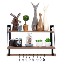 Load image into Gallery viewer, The best halcent wall shelves wood storage shelves with towel bar floating shelves rustic 2 tier bathroom shelf kitchen spice rack with hooks for bathroom kitchen utensils