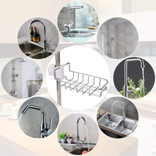 Load image into Gallery viewer, Discover leefe 2pcs kitchen faucet sponge holder stainless steel storage rack hanging sink caddy organizer for scrubbers soap bathroom detachable no suction cup or magnet no drilling