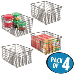 Exclusive mdesign farmhouse decor metal wire food storage organizer bin basket with handles for kitchen cabinets pantry bathroom laundry room closets garage 12 x 9 x 6 4 pack bronze