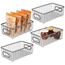 Load image into Gallery viewer, Storage mdesign metal farmhouse kitchen pantry food storage organizer basket bin wire grid design for cabinet cupboard shelves countertop closet bedroom bathroom small wide 4 pack graphite gray