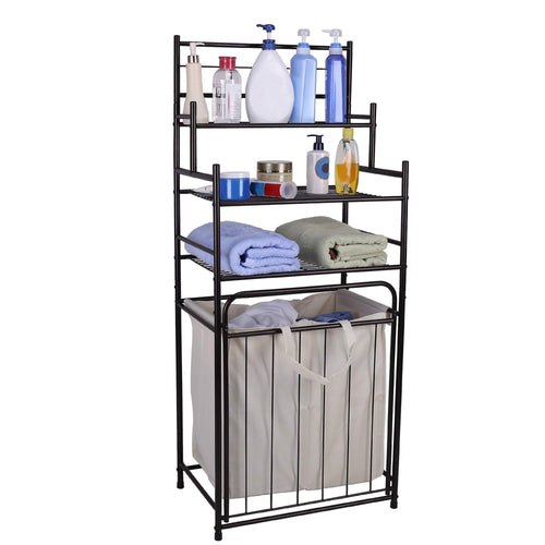 Buy mythinglogic laundry hamper with 3 tier storage shelves bathroom tower storage organizer with dual compartment removeable hamper for bathroom laundry room closet nursery oil rubbed bronze