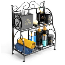 Load image into Gallery viewer, Shop here f color bathroom countertop organizer 2 tier collapsible kitchen counter spice rack jars bottle shelf organizer rack black