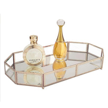 Load image into Gallery viewer, Budget hersoo large classic vanity tray ornate decorative perfume elegant mirrorred tray for skincare dresser vintage organizer for bathroom countertop bathroom accessories organizer brass