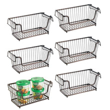 Load image into Gallery viewer, Related mdesign modern farmhouse metal wire household stackable storage organizer bin basket with handles for kitchen cabinets pantry closets bathrooms 12 5 wide 6 pack bronze