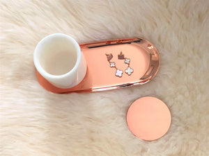 Latest white real marble jar with rose gold lid tray small vanity jar for bathroom storage make up brushes q tips pens flowers trinkets keys metal lid round shape container bathroom cup