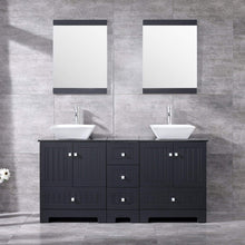 Load image into Gallery viewer, Organize with sliverylake 60 bathroom vanity and sink combo bathroom cabinet black countertop sink bowl w mirror set ceramic vessel black trapeziform