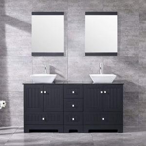 Organize with sliverylake 60 bathroom vanity and sink combo bathroom cabinet black countertop sink bowl w mirror set ceramic vessel black trapeziform