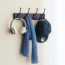 Load image into Gallery viewer, Shop here songmics wooden wall mounted coat rack 16 inch rail with 4 metal hooks for entryway bathroom closet room dark brown ulhr20z