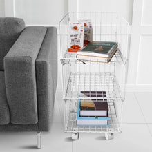 Load image into Gallery viewer, Featured pup joint metal wire baskets 3 tiers foldable stackable rolling baskets utility shelf unit storage organizer bin with wheels for kitchen pantry closets bedrooms bathrooms