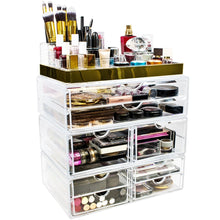 Load image into Gallery viewer, Amazon sorbus acrylic cosmetic makeup and jewelry storage case display with gold trim spacious design great for bathroom dresser vanity and countertop gold set 2