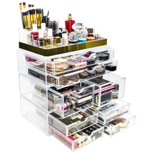 Load image into Gallery viewer, Best sorbus acrylic cosmetic makeup and jewelry storage case display with gold trim spacious design great for bathroom dresser vanity and countertop gold set 2