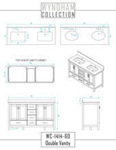 Load image into Gallery viewer, Home wyndham collection sheffield 60 inch double bathroom vanity in espresso white carrera marble countertop undermount square sinks and medicine cabinets