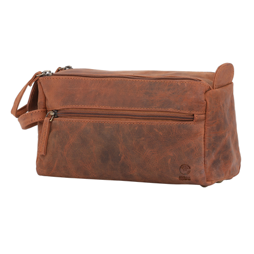 Genuine Leather Toiltrey Bag Dopp Kit (Brown)