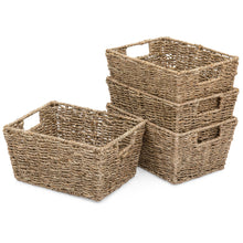 Load image into Gallery viewer, Set of 4 Seagrass Storage Laundry Organizer Tote Baskets w/ Insert Handles