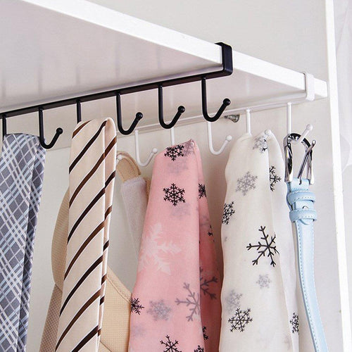 6 Hooks Iron Kitchen Bathroom Organizer Shelf Cupboard Hanging Hook Shelves