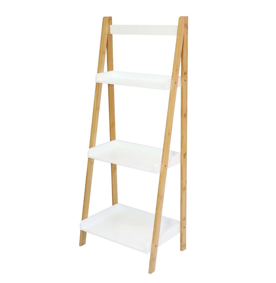 Two Tone 3-Tier Free Standing Bamboo A-Frame Bathroom Organizer, Storage Tower, Shower Caddy